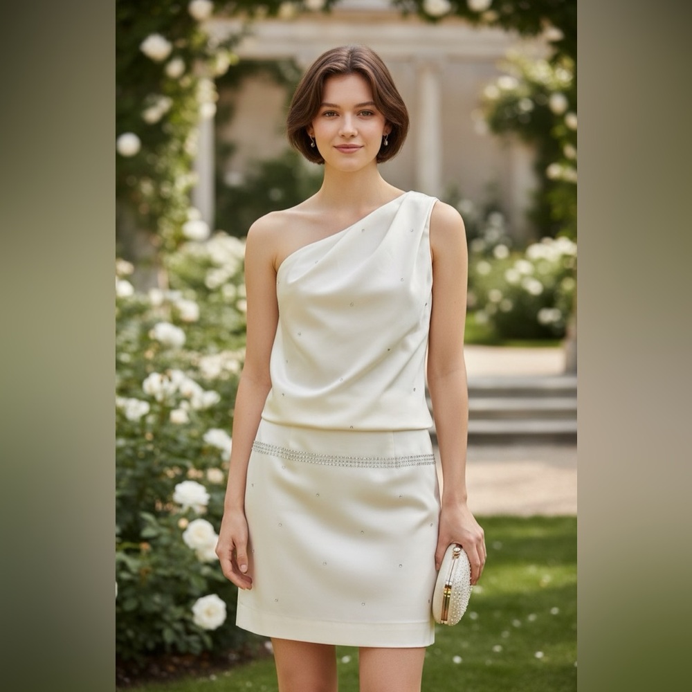 Allen B. by Allen Schwartz Cream Dress with studded jewell details.